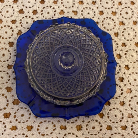 Dining Vintage Cobalt Blue And Crystal Cheese Dish Poshmark